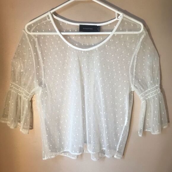 MinkPink Sheer Polkadot BellSleeve Peasant Top, M - Picture 1 of 8